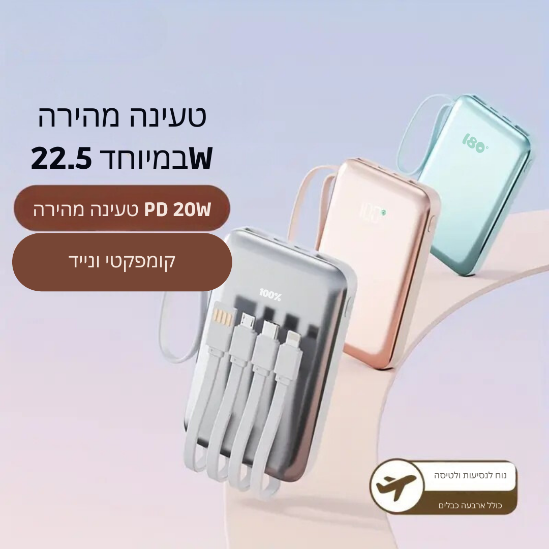 ™Fioris | סוללת גיבוי ניידת 10000/20000mAh – טעינה מהירה USB-C & תצוגת LED